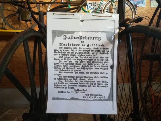 Fahr-Ordnung Radfahrer in Feldkirch 1892 Fahr-Ordnung Radfahrer in Feldkirch 1892